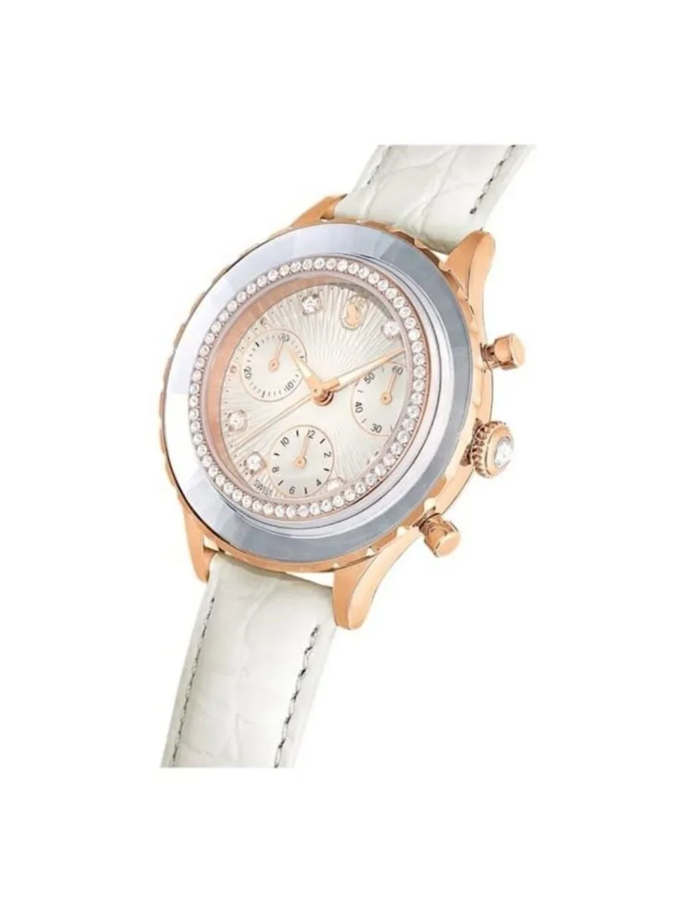 NWT Swarovski Octea Chrono Quartz Crystal White Dial Watch